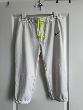 Nike White Athletic Pants with Neon Yellow Drawstring